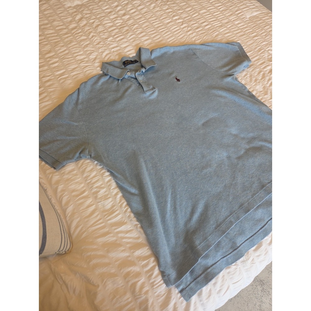 Polo Ralph Lauren Mens Large Light Blue Cotton Mesh Short Sleeve Polo Shirt L